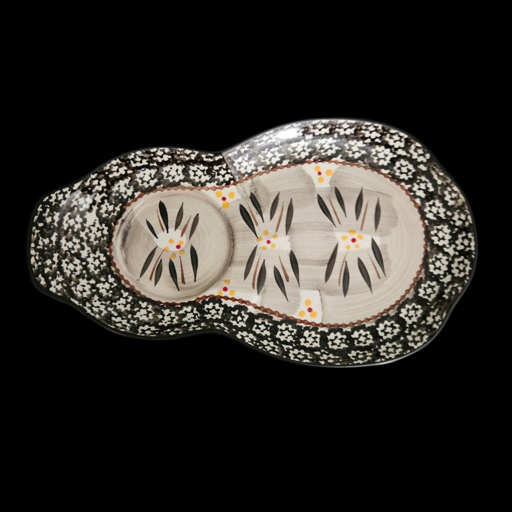 Temp-tations by Tara Black Old World Divided Ceramic Serving Tray Platter